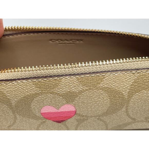 Coach Pencil Case In Signature Canvas With Stripe Heart Print - Picture 3 of 8